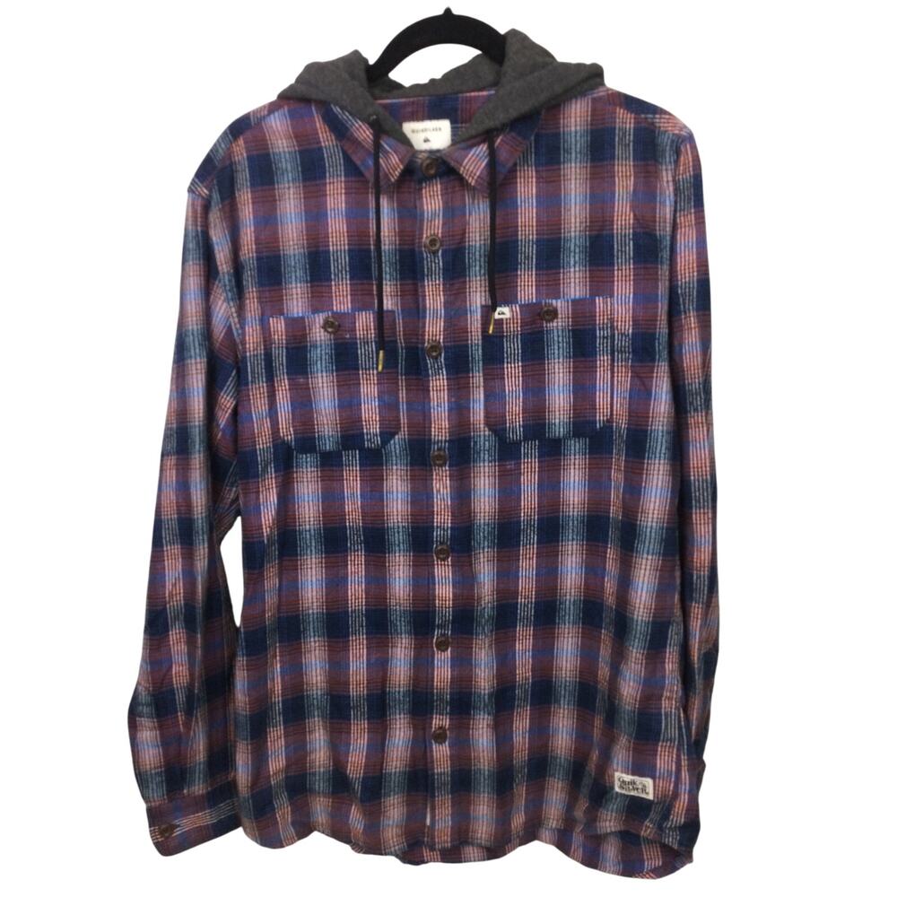 Quick Silver 90s Skater Hooded Blue Plaid Old Loggers Flannel Shirt Men's Size M